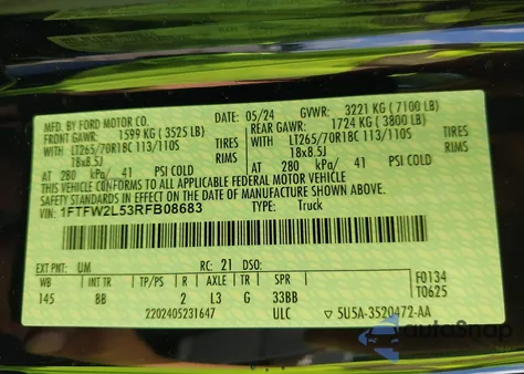 2024 Ford F-150 Stx from USA, damaged, VIN 1FTFW2L53RFB08683